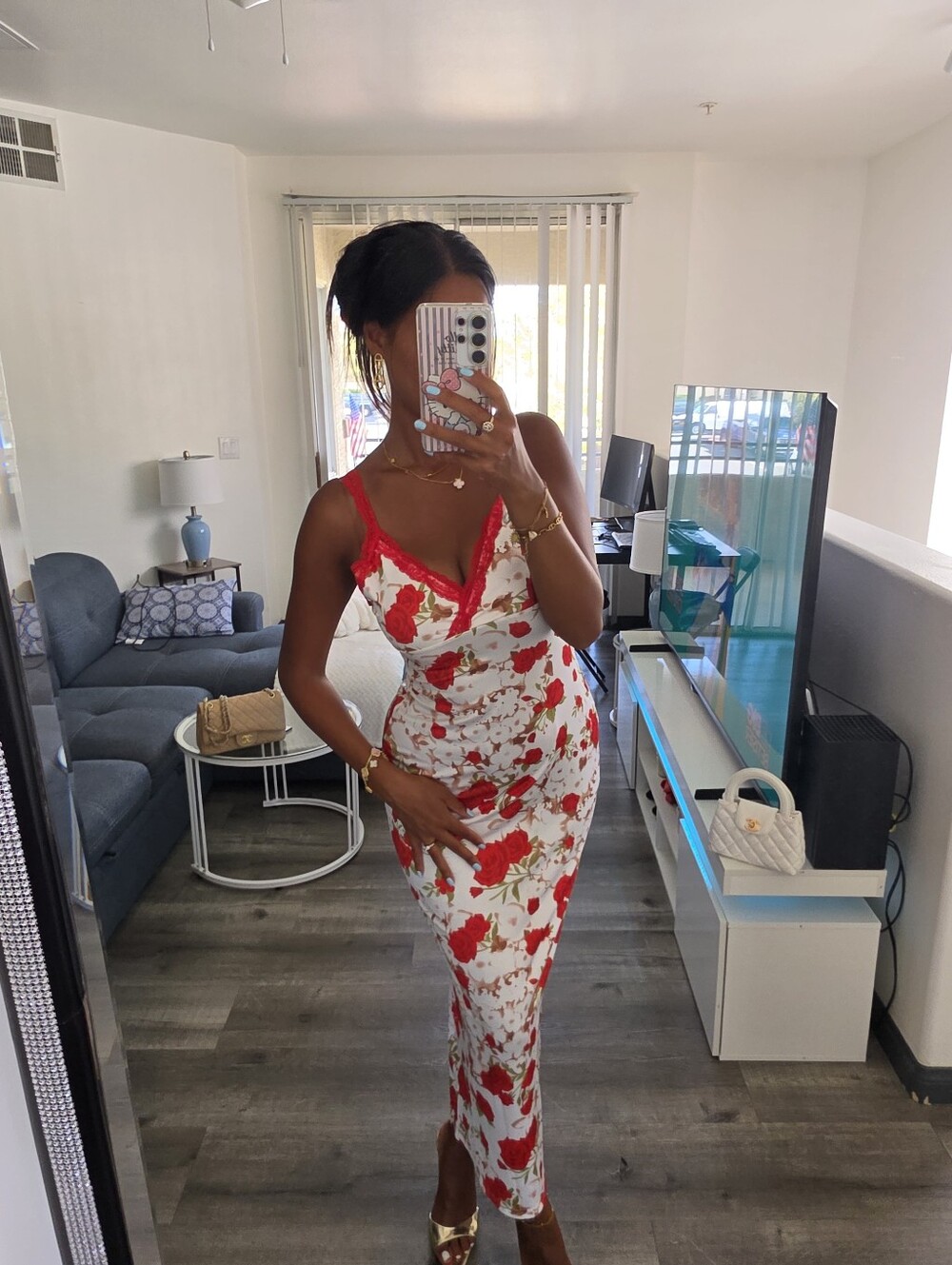 Floral Red and White Slip Midi Dress - Women - Picture 13 of 17
